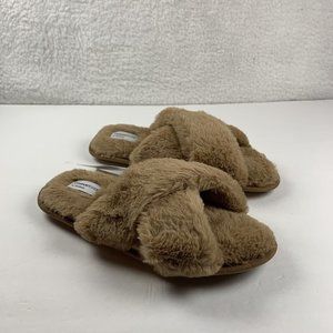 Comfort Code by Cuddl Duds Crisscross Slipper Womens Sz 9-10 Brown Faux Fur 7943